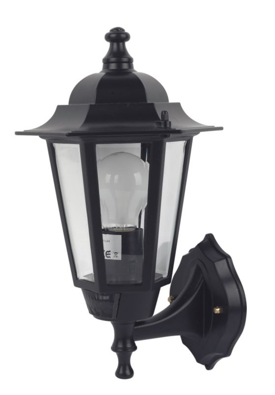 6 Panel Coach 60W Black Lantern Wall Light with Passive Infrared Sensor