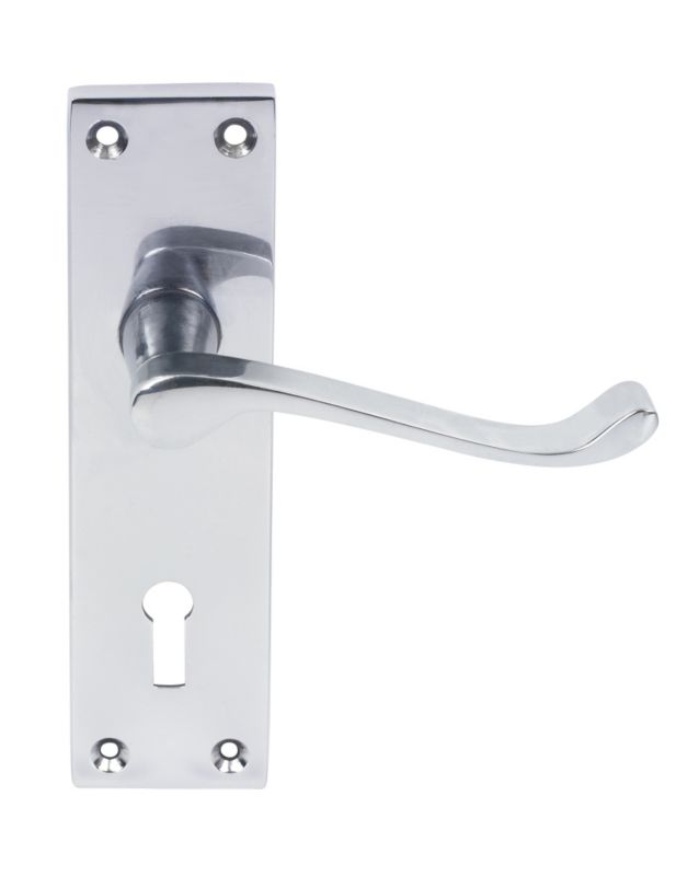 Victorian Door Handle Scroll Lock Polished Chrome