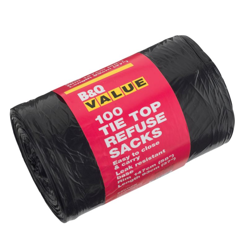 BampQ Value 100 Tie Top Refuse Sacks Black