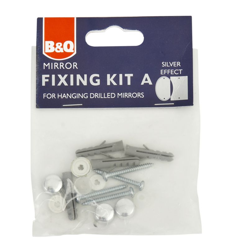 BandQ Drilled Mirror Fixing Kit Silver Effect