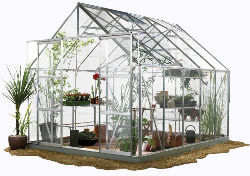 BandQ Double Door Aluminium Greenhouse With Horticultural Glass and Base - 14 x 8 Model