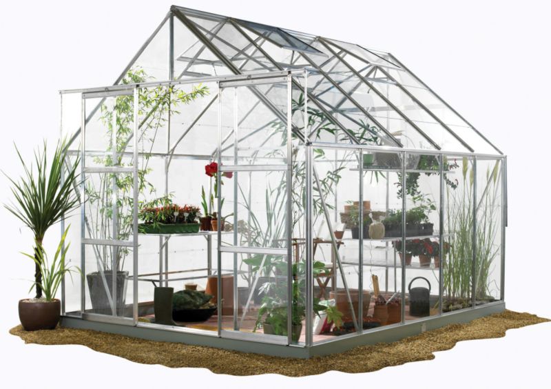 BandQ Double Door Aluminium Greenhouse Horticultural Glass and Base - 8 x 8 Model