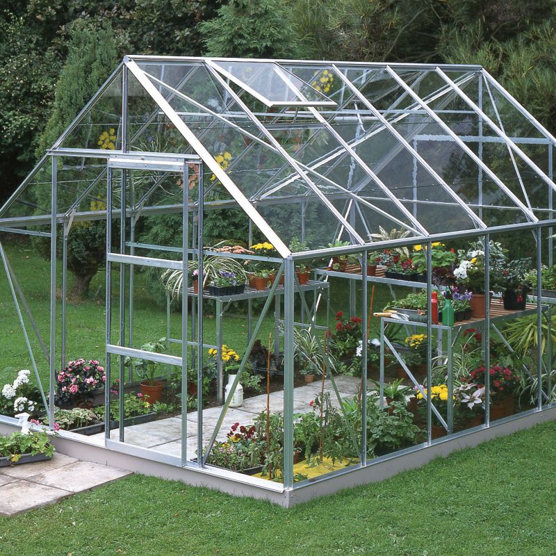 Single Door Aluminium Greenhouse With Toughened Glass and Base - 12 x 8 Model