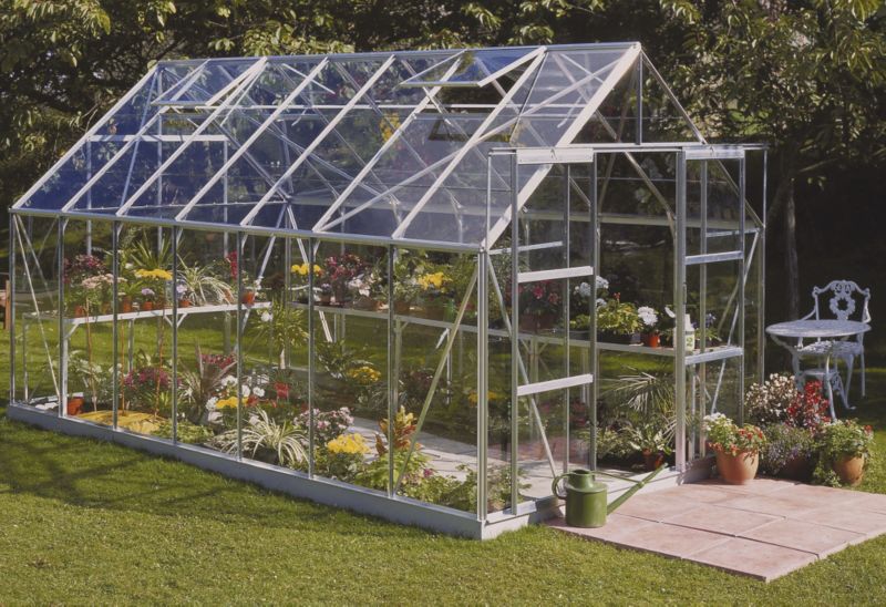 Model 14x8 - 8ft Double Door Greenhouse - Aluminium Frame + Toughened Glass + Base