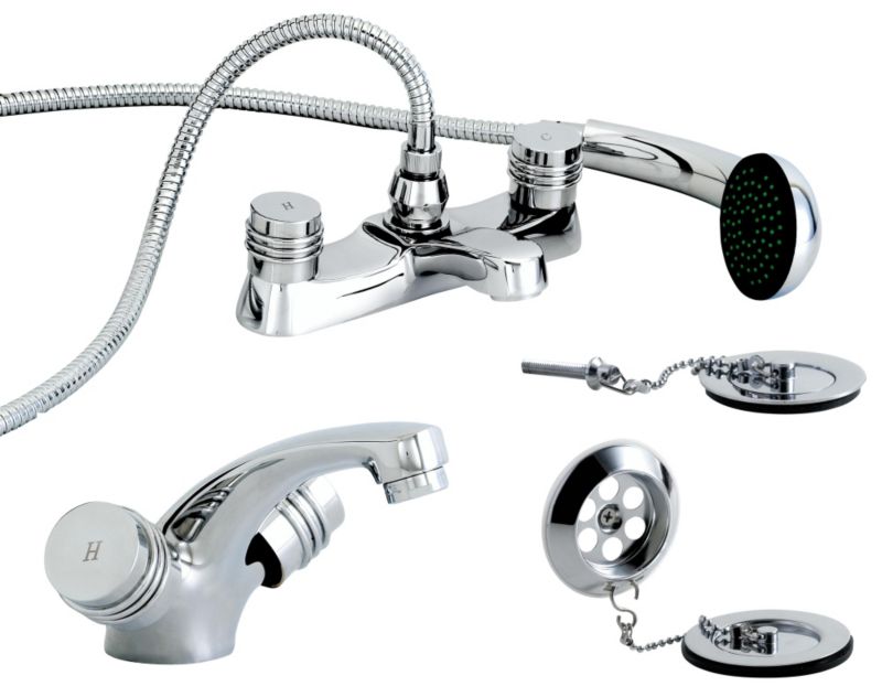 Barcelona Basin Mixer Tap And BathShower Mixer Tap Pack Chrome Effect