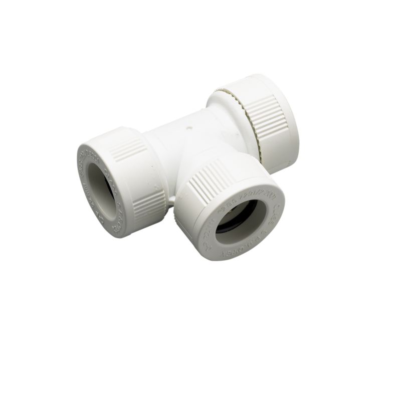 Plumbeasy Pushfit Equal Tee PE2224 White 8cm