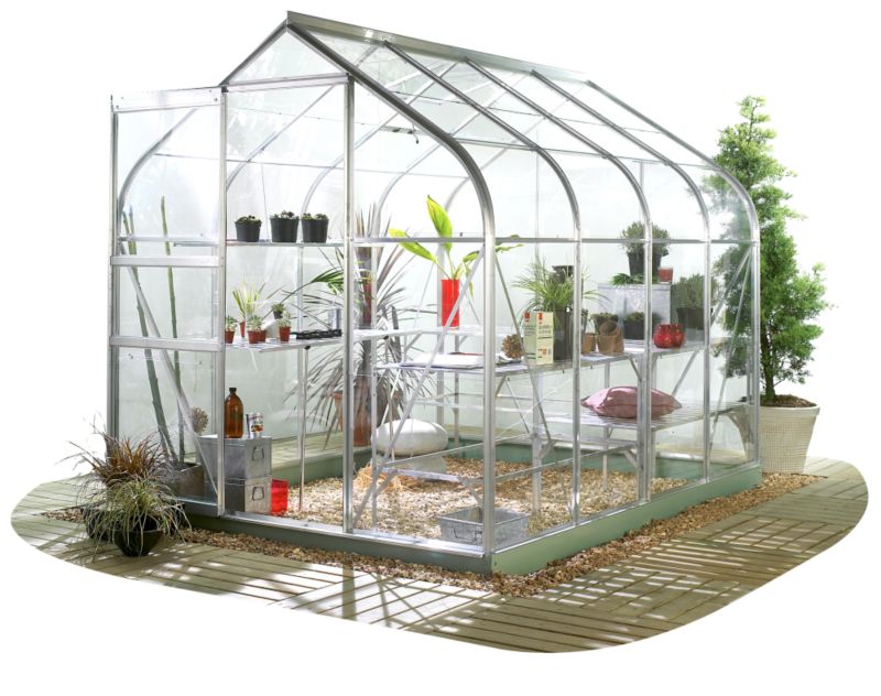 BandQ Curved Short Pane Aluminium Greenhouse With Horticultural Glass and Base - 4 x 6 Model