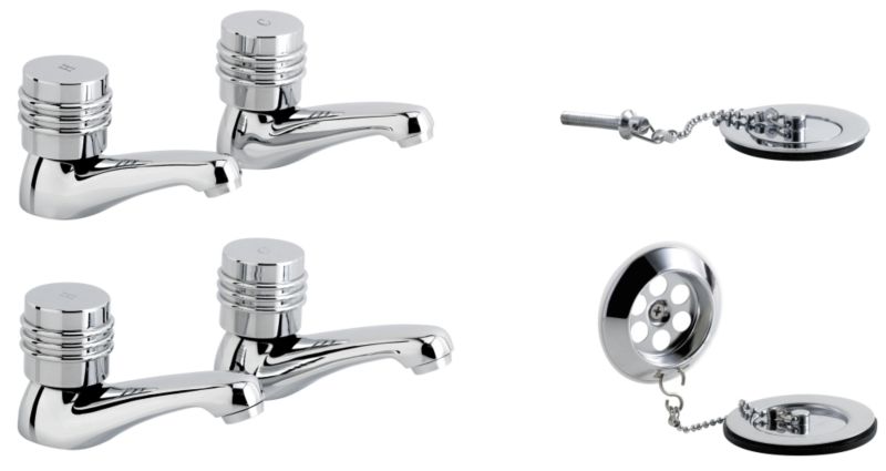 Barcelona Two Tap Hole Basin Taps Bath Taps amp Wastes Chrome Effect