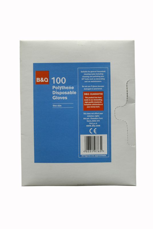 B and Q Polythene Disposable Gloves Clear 100 Pack