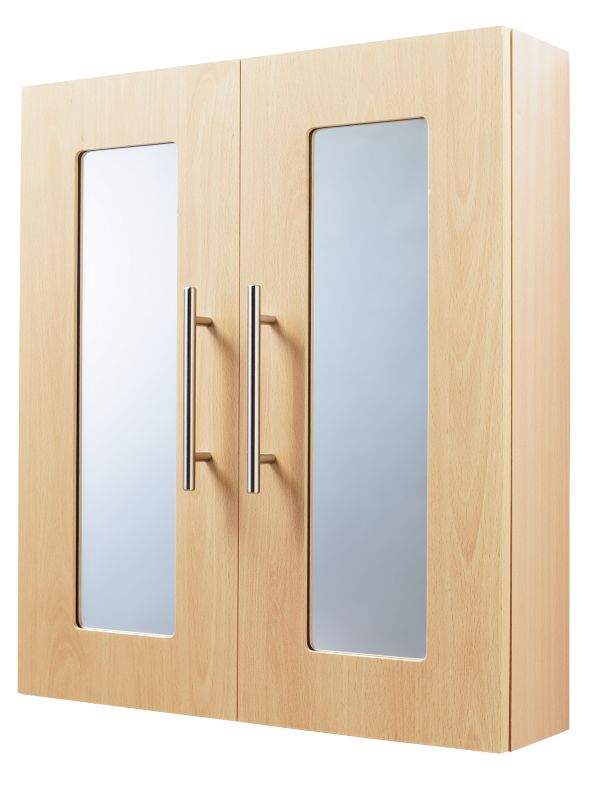 BandQ Mirrored Wall Cabinet Beech Effect