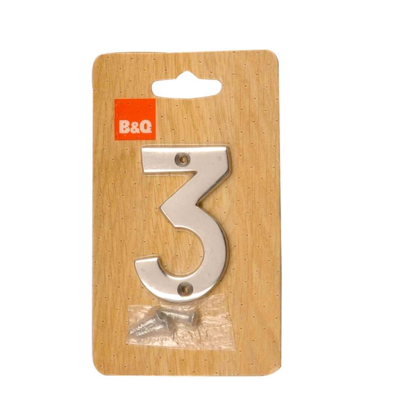 BandQ Numeral 3 Polished Chrome Coloured