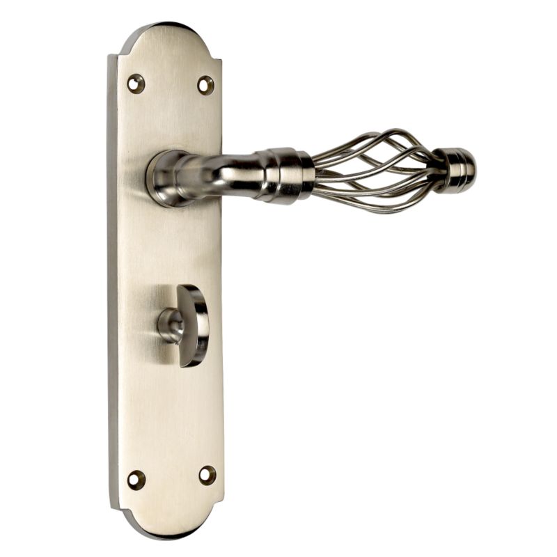 BandQ Bathroom Door Handles Satin Nickel Effect