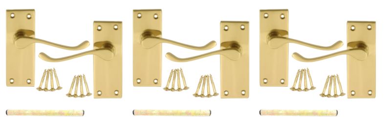BandQ Value Door Handle Brass Coloured 3 Pack