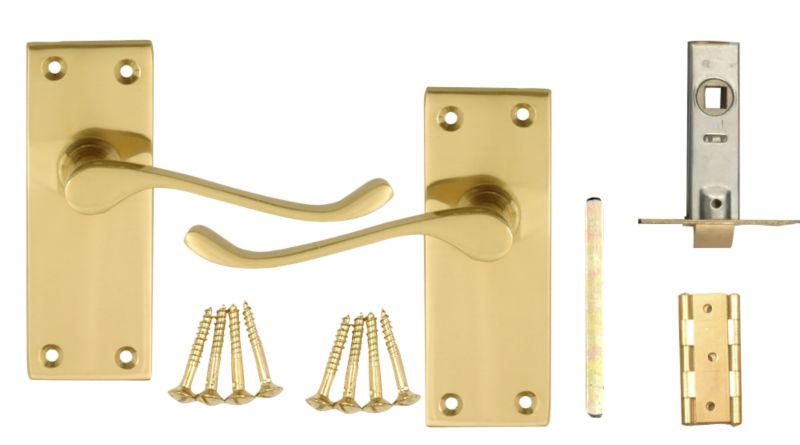 BandQ Value Door Handle Interior Door Pack Brass Coloured