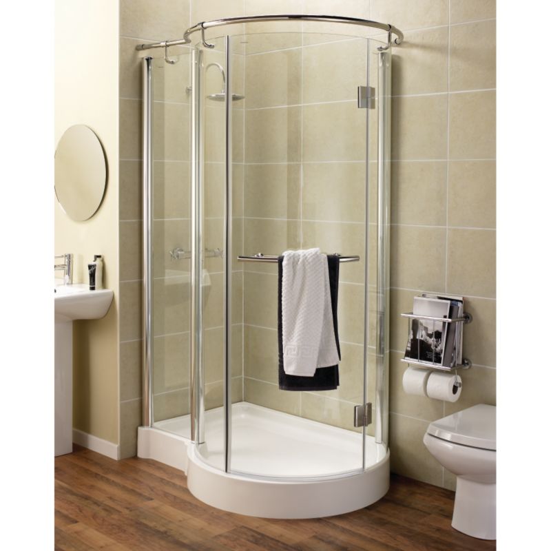 Zone P Shaped Shower Enclosure Silver Effect (H)2070 x (W)1250 x (L)900mm