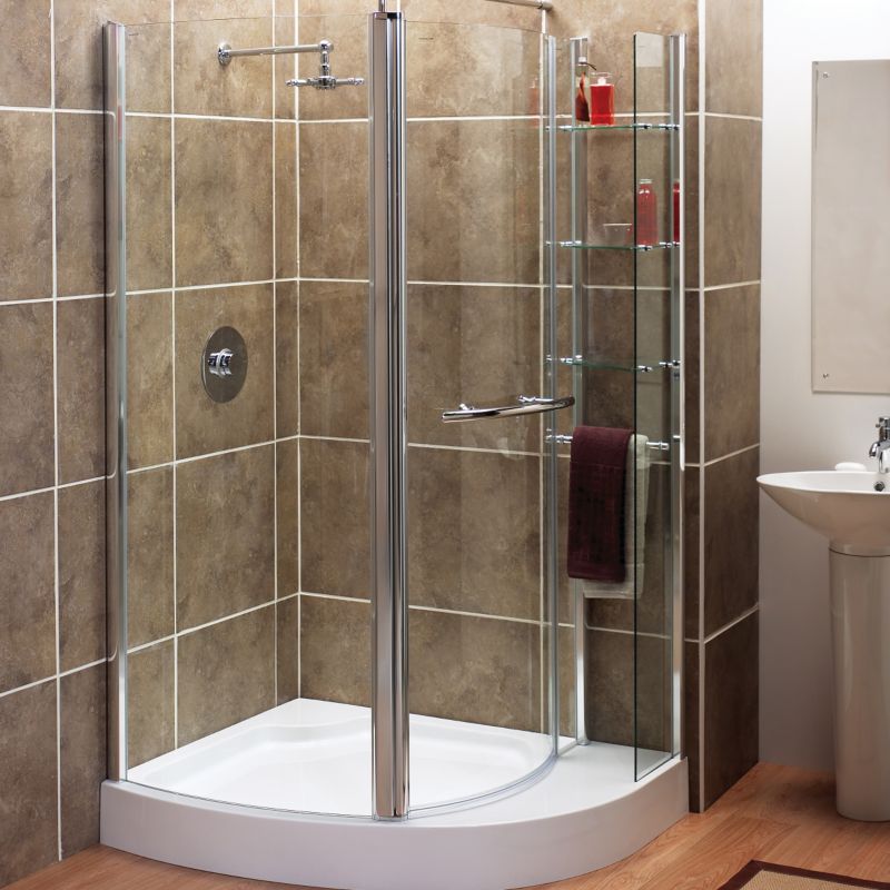 Left Hand Zone Shower Enclosure With Shelves Silver Effect (L)1200 x (W)900mm
