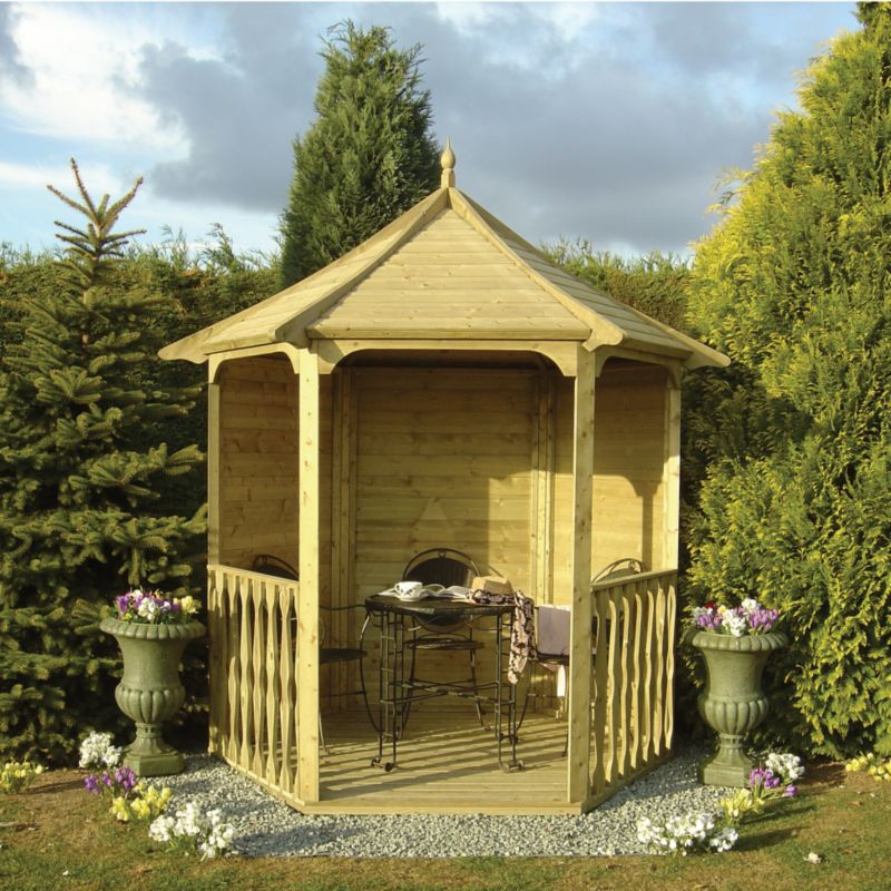 BandQ Arbour With Shaped Roof - (H) 2.65m x (W) 1.87m x (D) 2.16m