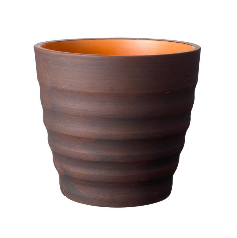 Brown Ribbed Indoor Pot 32cm