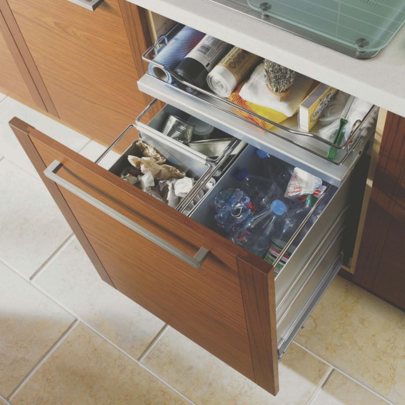 Select Kitchen Pull Out Recycle Bin With Shelf Soft Close Chrome Effect