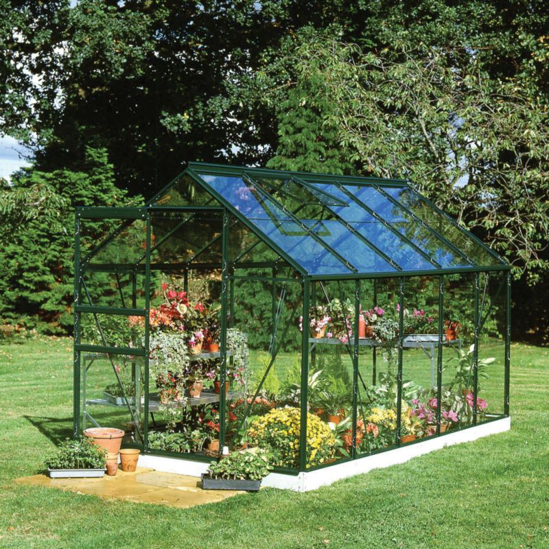 Model 10x6 6ft Single Door Greenhouse Green Painted Frame Polycarbonate Base