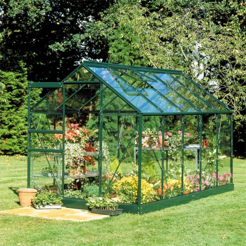 BandQ Single Door Greenhouse With Toughened Glass and Base Green Painted Finish - 4 x 6 Model