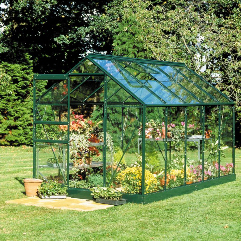 BandQ Single Door Greenhouse With Toughened Glass and Base Green Painted Finish - 8 x 6 Model
