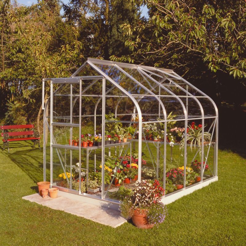 BandQ Curved Short Pane Greenhouse With Toughened Glass and Base Green Painted Finish - 4 x 6 Model