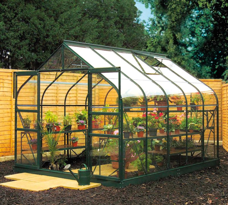 Curved Long Pane Greenhouse With Toughened Glass and Base Green Painted Finish - 12 x 8 Model