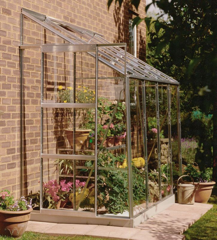 Straight Lean-To Aluminium Greenhouse With Horticultural Glass and Base - 8 x 4 Model