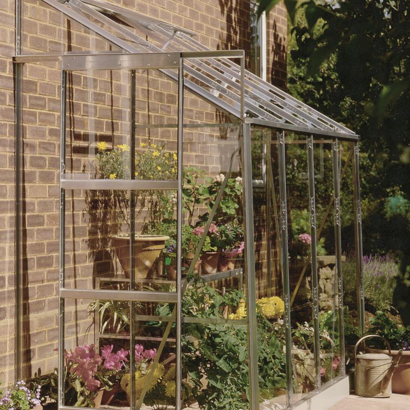 Straight Lean-To Aluminium Greenhouse With Toughened Glass and Base - 8 x 4 Model