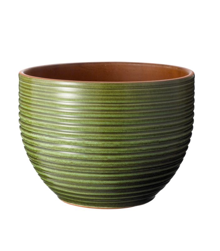 Green Ribbed Glazed Indoor Pot 15cm