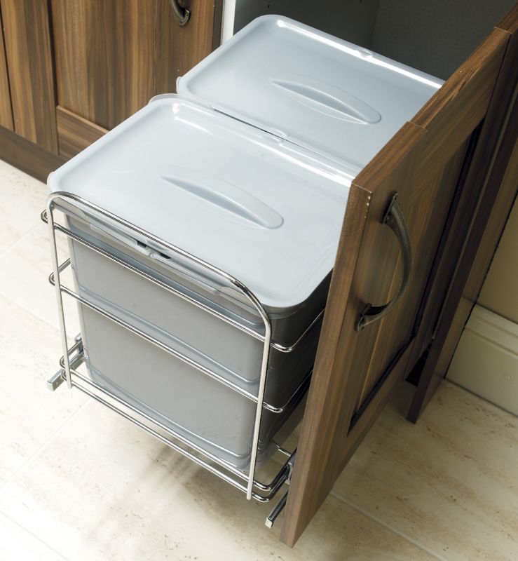 Pull Out Waste Bin For 400mm Unit Chrome Effect