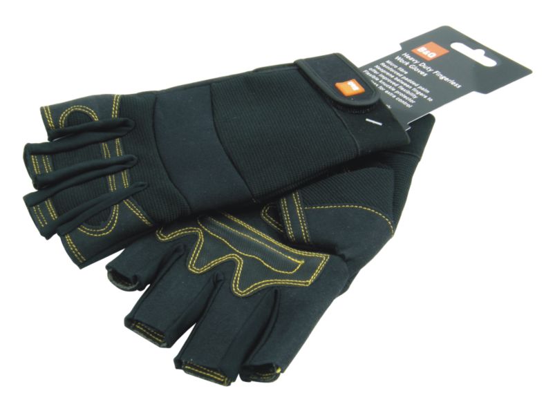 BandQ Heavy Duty Fingerless Work Gloves BlackYellow