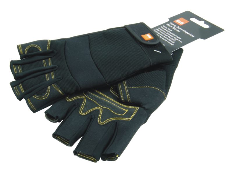 B&Q Heavy Duty Fingerless Work Gloves Black/Yellow