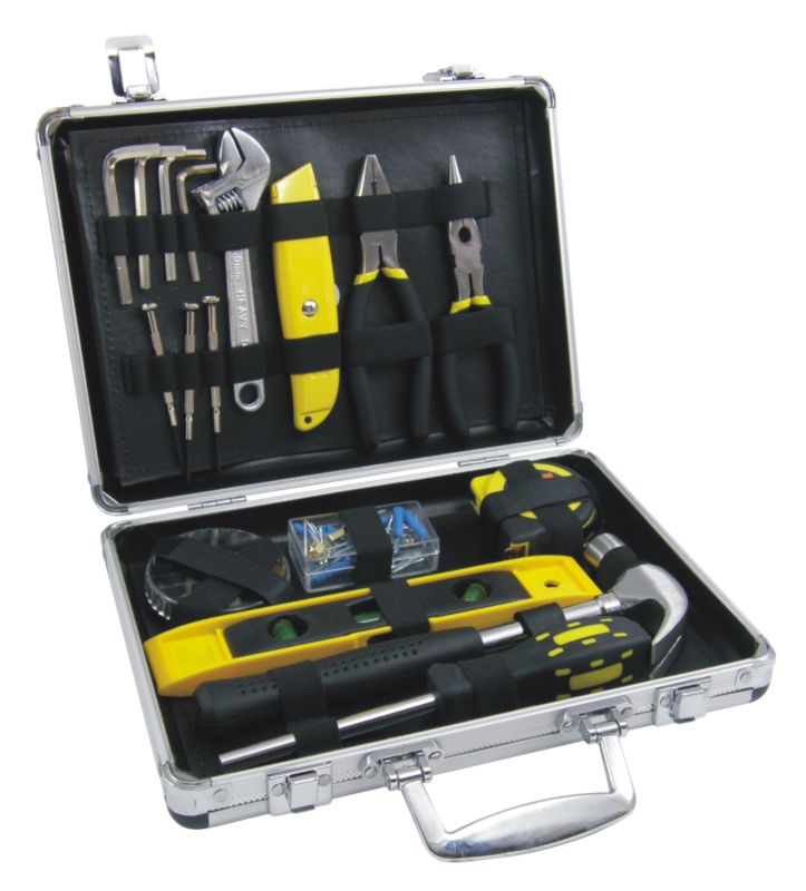 BampQ 26 Piece Household Tool Kit With Aluminium Case BlackYellowSilver Effect