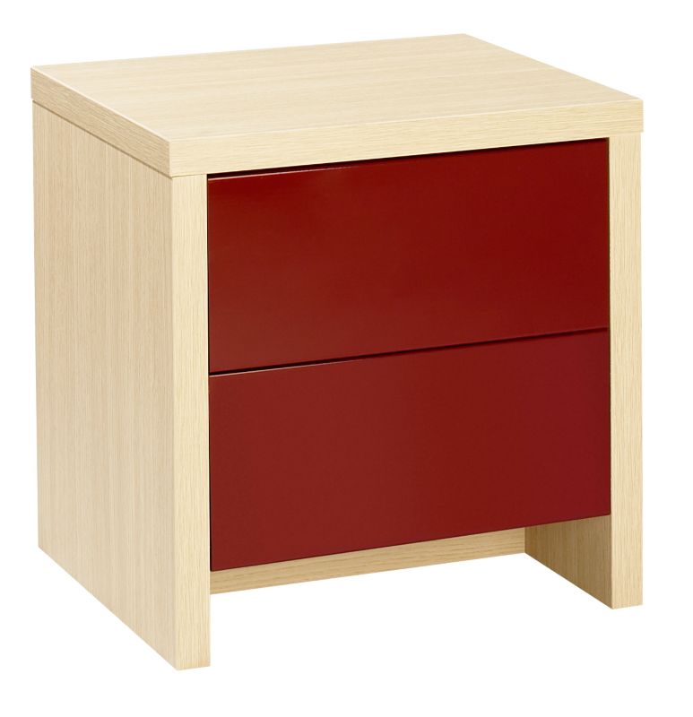 Designer 2 Drawer Bedside Cabinet Maple Style and Burgundy Gloss