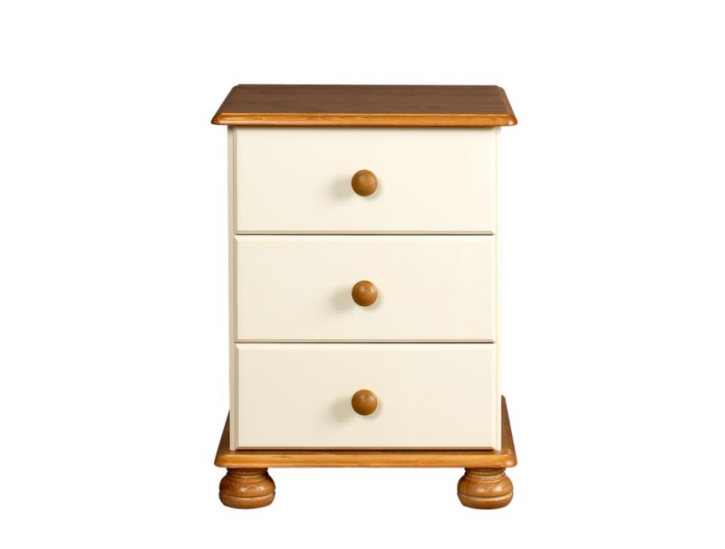 3 Drawer Bedside Cabinet Cream/Solid Pine