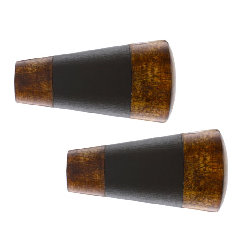 Colours by B&Q Faux Leather & Wood Flute Finials Black/Dark Wood 35 mm