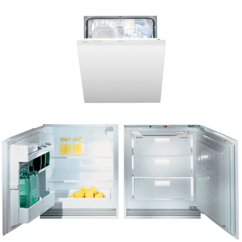 Indesit Built Under Larder Fridge GSE160 amp Built Under Freezer GSF120 amp Fully Integrated Dishwasher DIF16AUK White