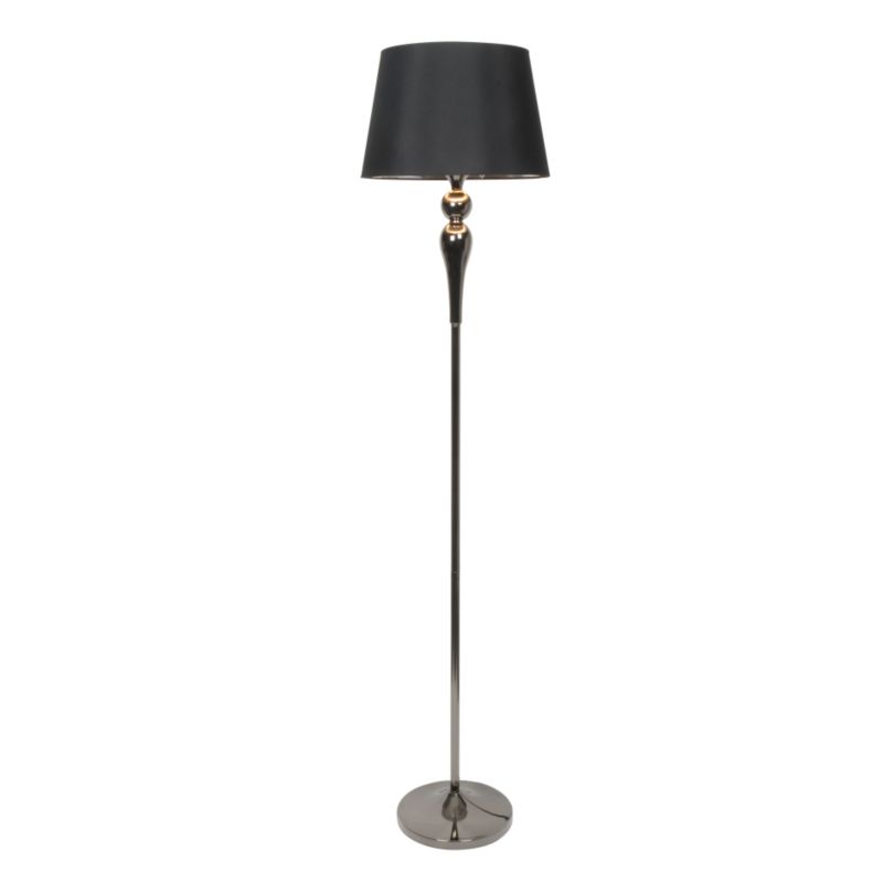 BandQ Megan Floor Lamp Black Pearl Nickel Effect With Black Fabric Shade