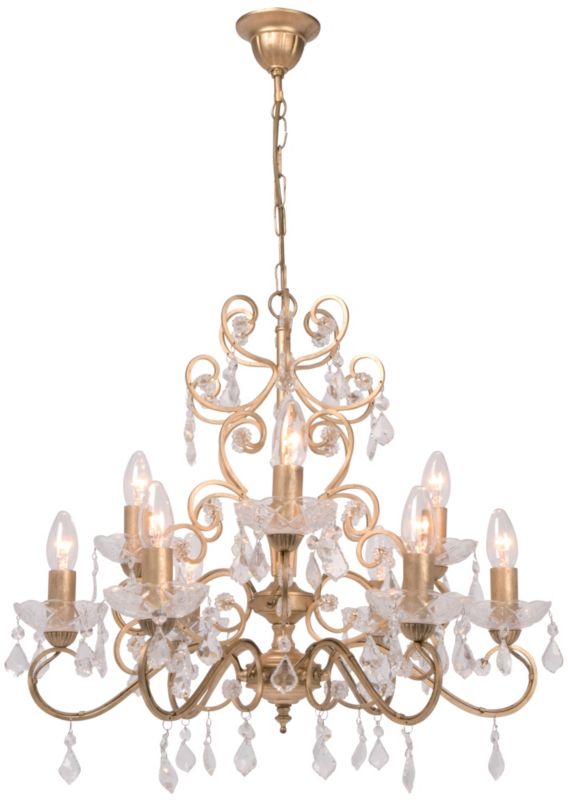 Crystal 9 Light Pendant Gold Leaf Effect