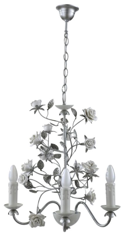 BampQ Misha 3 Light Floral Pendant Antique Silver Plate Effect