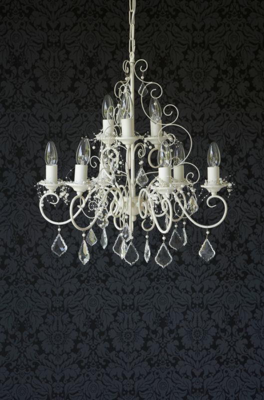 B&Q Philena 9 Light Clear Droplet Pendant Matt Porcelain Paint Effect