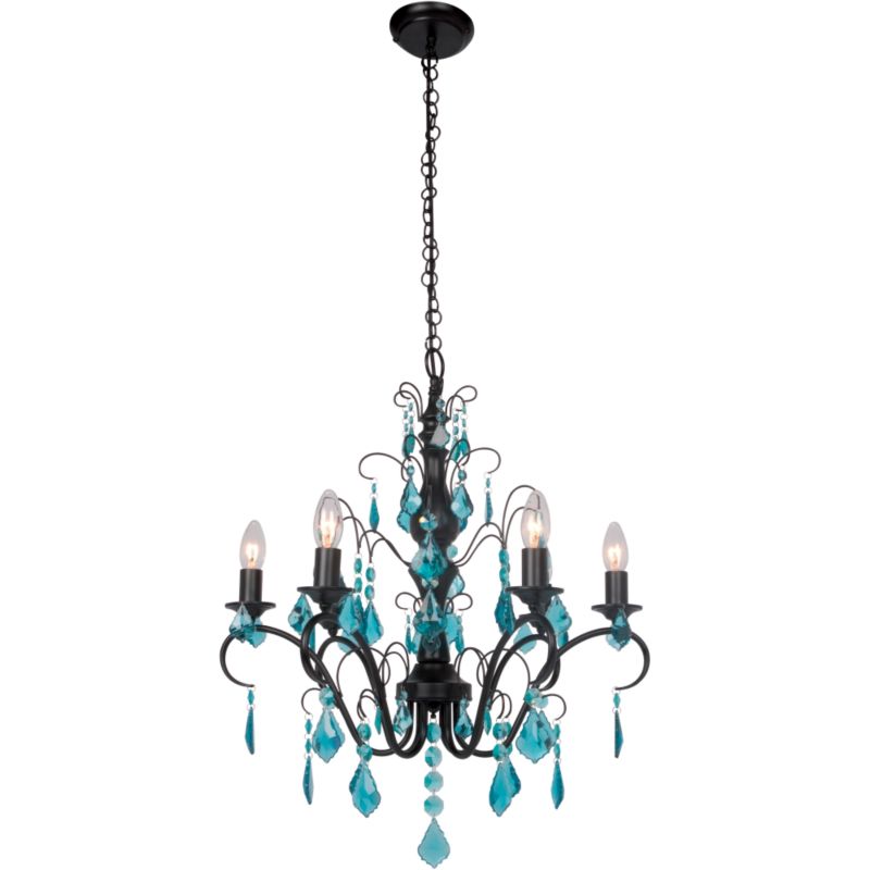 BandQ Calista 6 Light Blue Glass Droplet Pendant Matt Black