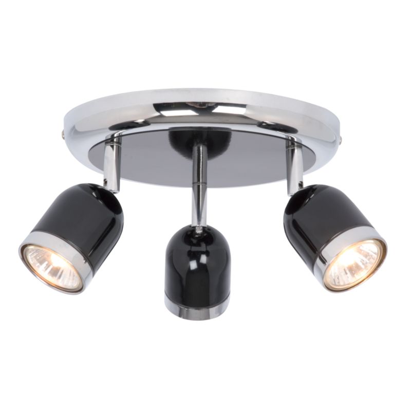 B&Q Edge 3 Light Retro Round Spotlight Gloss Black