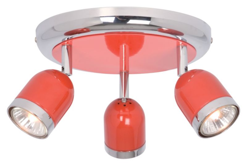 B&Q Edge 3 Light Retro Round Spotlight Retro Red Gloss