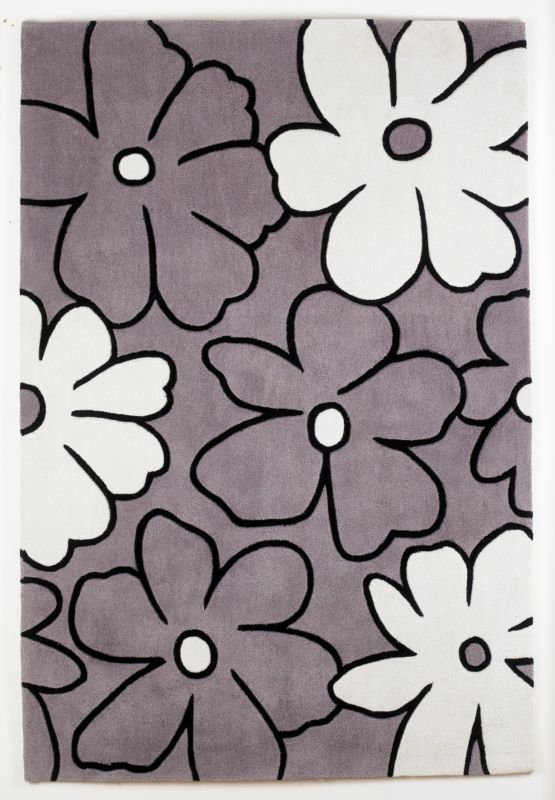 Grey Flower Handmade Rug Grey/Black (W) 60 x (L) 120cm