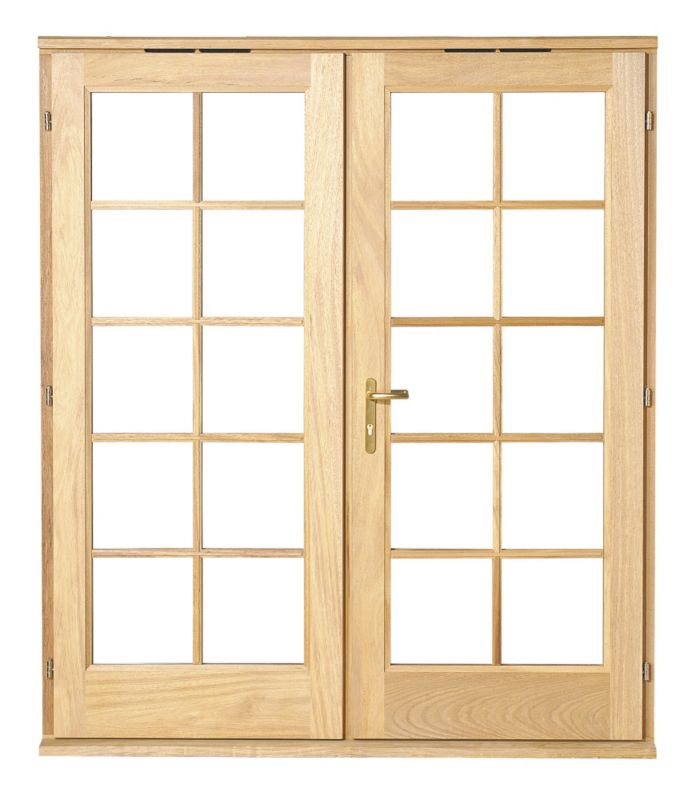 BandQ Rio Hardwood 10 Light Glazed French Door Set 1200mm BQRIO12PSC