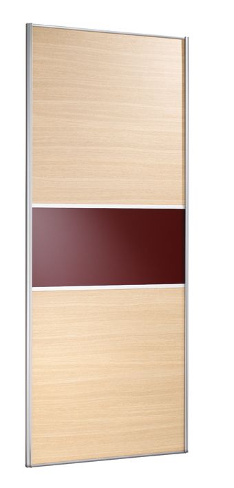 3 Door Wardrobe Cabinet and Door Oak StyleMaroon Glass
