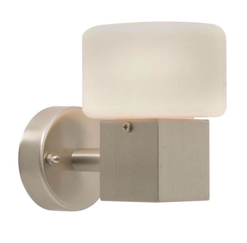 Alema Wall Light With White Glass Shade 60w Brushed Stainless Steel